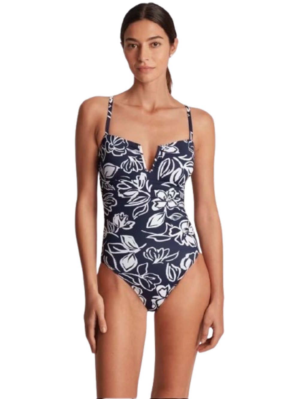 LAUREN RALPH LAUREN Allora Floral Underwire OTS One Piece 14 Blue White NWOT
